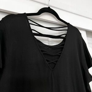 Black Knit Criss Cross V Blouse
